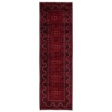 2'9"x9'8" Red Afghan Andkhoy with Geometric Motif Hand Knotted Wool Runner Rug
