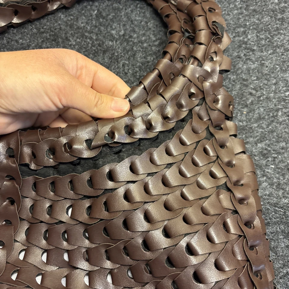 Large Faux Leather Woven Aldo Dark Brown  brown slouchy hobo Tote Bag - Image 3 of 4