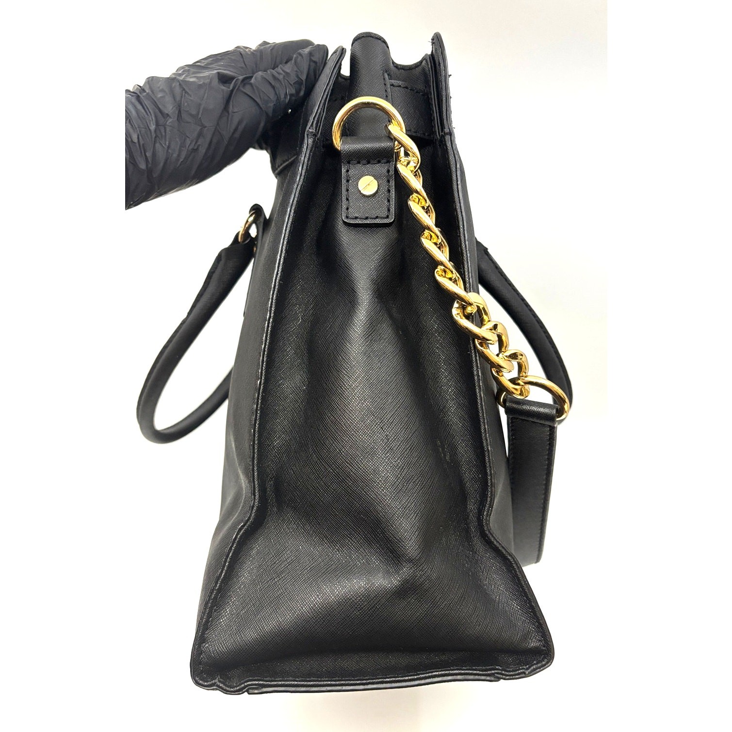 MICHAEL KORS Hamilton Large Black Saffiano Leather Tote Bag Purse Gold Hardware image 6