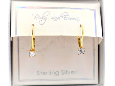 New Pierced Earrings Cubic Zirconia Gold Plated Sterling Silver by Ruby and Emma