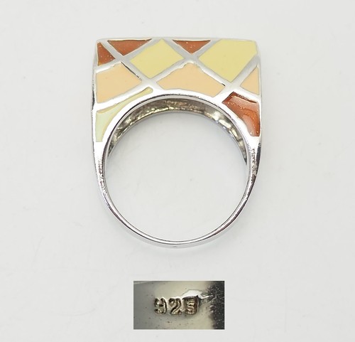Funky Argent Sterling Pastel Couleur Émail Harlequin Motif Taille Bague 8 - Photo 4 sur 4
