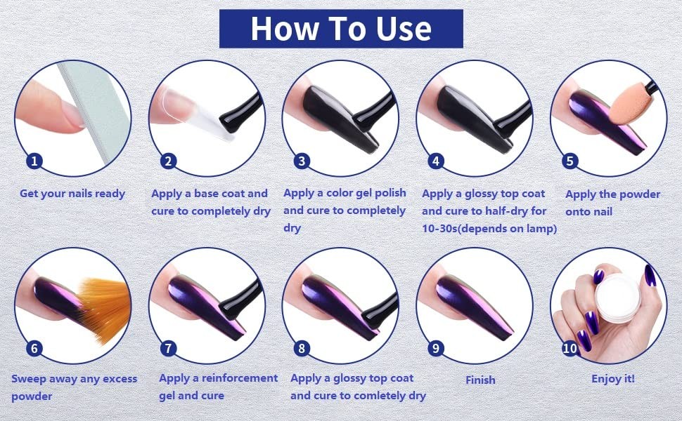 Artdone Chrome Nail Powder Kit, 16 Colors Iridescent Pearl & Mirror Effect