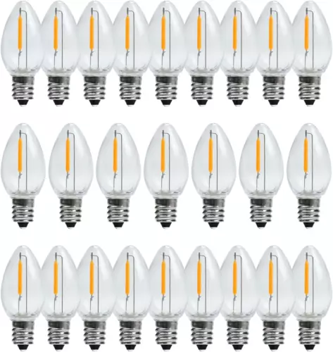 25 Pack C7 LED Christmas Light Bulb Shatterproof LED Bulbs Warm White fits E12 - Picture 13 of 17
