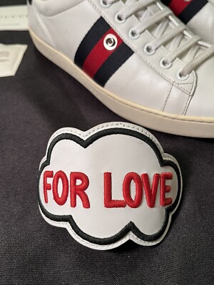 GUCCI BLIND FOR LOVE WOMENS PATCH SNEAKERS LOW TOPS SHOES 37.5 US