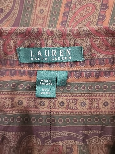 LAUREN Ralph Lauren Shirt Womens Brown Striped Paisley Long Sleeve Wide Cuff L - Picture 8 of 9