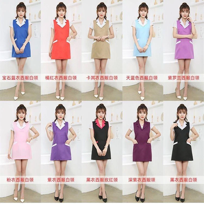 Women Nurse Dress Female Beautician Lab Long Coat Work Clothes Pinafore - Image 3 of 3
