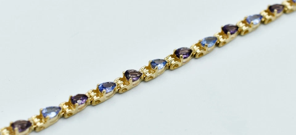 GENUINE  1.92 Cts TANZANITES & AMETHYST TENNIS BRACELET 10k GOLD * New With Tag  - Image 4 of 4