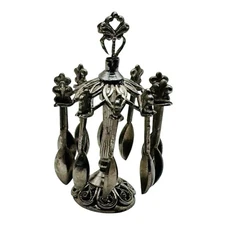 Dollhouse Miniature Vintage Silverplate Spooner With 10 Spoons