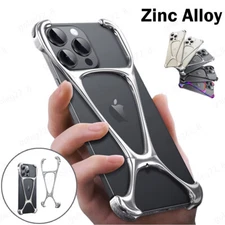 Phone Case For iPhone 16 Pro Max 15 14 13 Metal Zinc Alloy Hybrid Silicone Cover