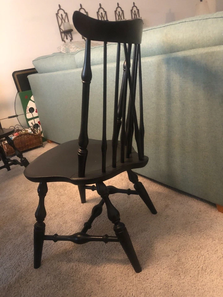 4 Vintage Nichols & Stone Windsor Brace Back Solid Wood Chair Painted Black   - Image 3 of 3