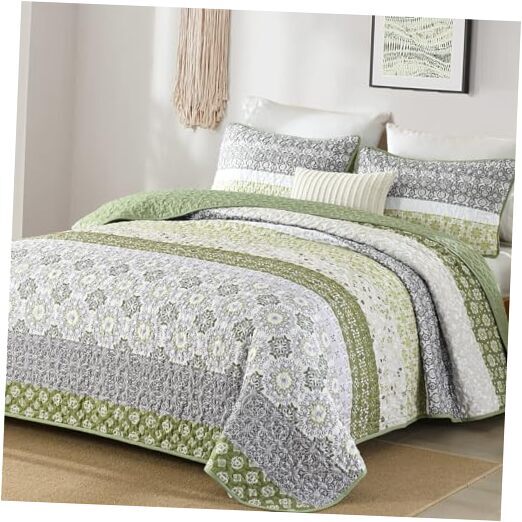 Boho Quilt Set Queen Size,Bohemian Striped Queen(96