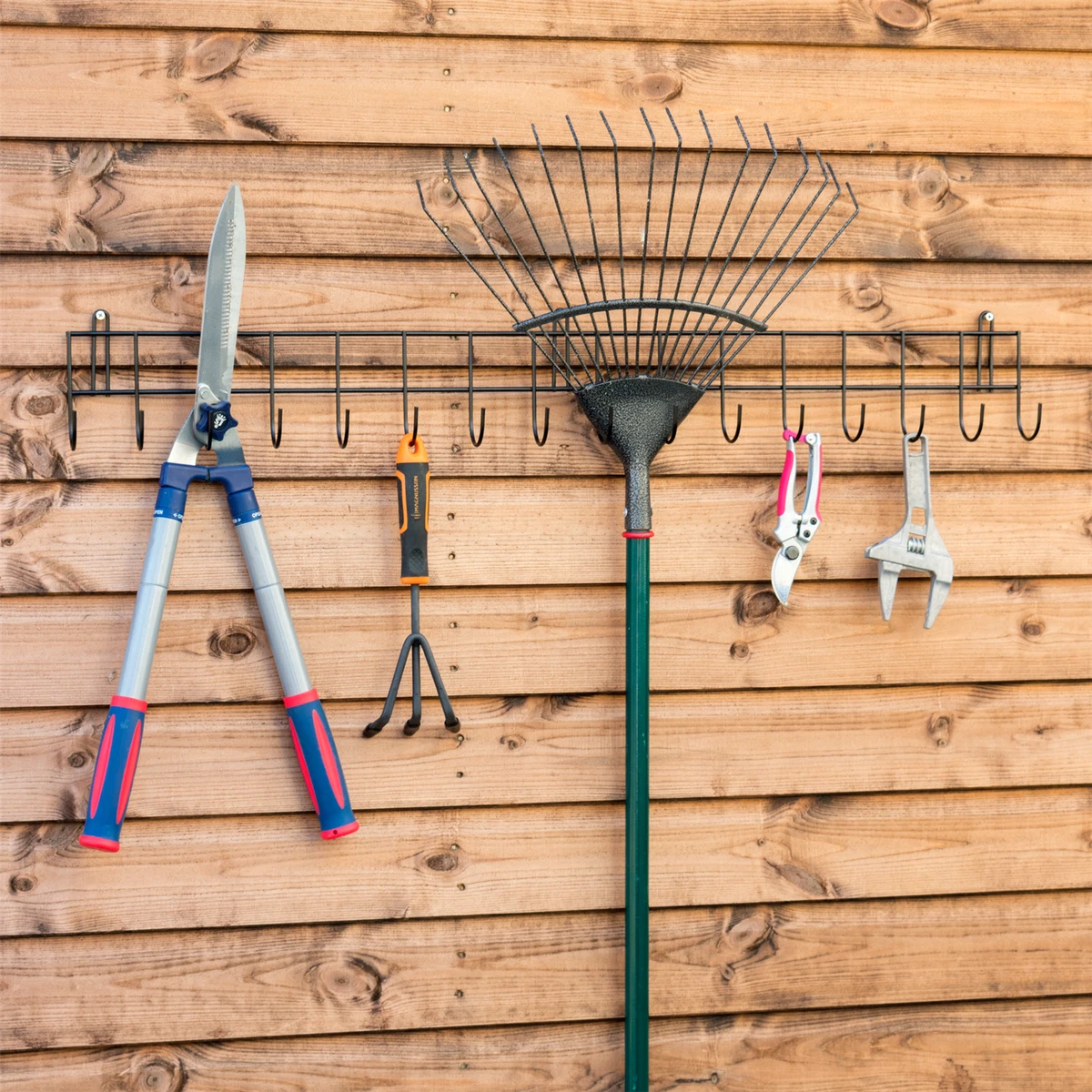 LONG GARDEN TOOL RACK HOLDER WALL MOUNTED HOOKS FOR SHED GARAGE TIDY HANGER  RAIL