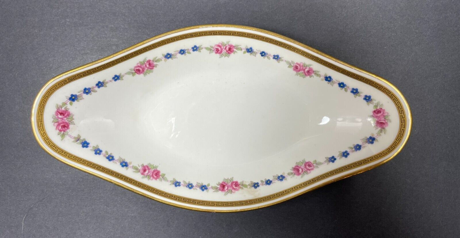 Vtg Limoges France Bernardaud & Co Porcelain Pink Blue Flower 9.5 in Relish Dish