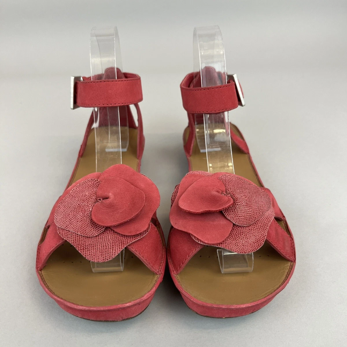 Clarks Fuschia Leather Slingback Open Toe Summer Rose Flat Heels
