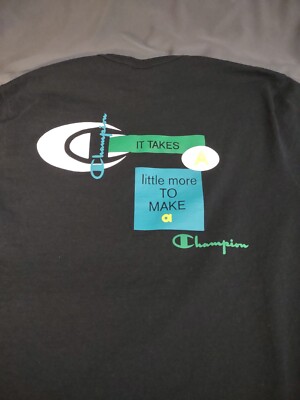 Pair Vtg Champion Graphic Single Stitch TShirt Embroidered Double