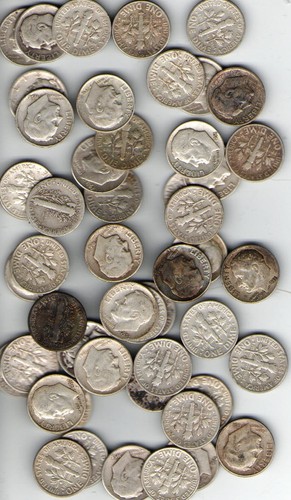 90% Junk Silver Dimes, $5 Face, .07234 oz slv ea (US-6708,11)