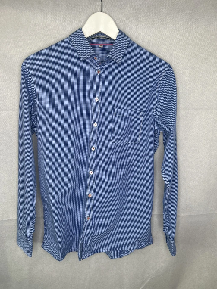 Рубашка мужская Aston Martin 16 синяя белая клетчатая с длинным рукавом - Изображение 4 из 4