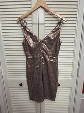 Lulus Sequin Mini Dress Size M Bronze Gold Bodycon V-Neck Cocktail Party
