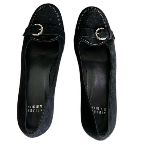 Stuart Weitzman kitten  heel suede black buckle pumps. Size 9