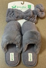 Slippers Women s Size M 7-8 Gray Headband Scrunci 3 Piece Set Bedtime Honeydew