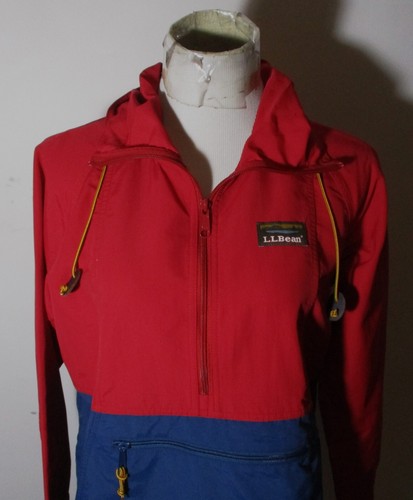 L.L. BEAN Blue Red Nylon 1/2 Zip Hooded Windbreaker Jacket Women's Size S Reg. - Picture 2 of 6