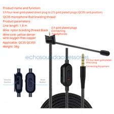 Audio Cable with Microphone for Bose QC35 QC35II Mi Stick game replace Headphone