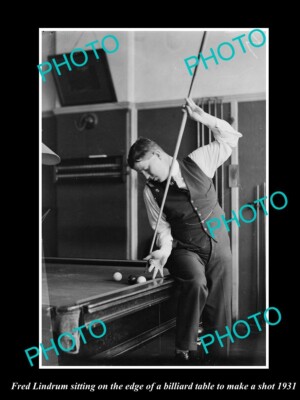 OLD LARGE HISTORIC PHOTO OF FAMOUS AUSTRALIAN BILLIARD PLAY FRED LINDRUM c1931