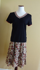 Vintage AK Anne Klein Silk Floral Print Midi Skirt  Black Top 2 piece size 6