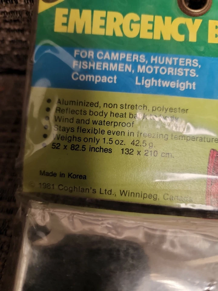 Manta de emergencia Coghlans 1981 vintage 52" x 82,5" Foto 2 de 3