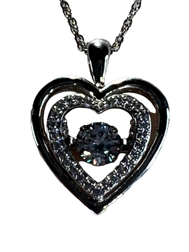 925 Silber filigrane Herz Halskette mit innen schwebendem Stein Kette 18 Zoll lang - Bild 10 von 17