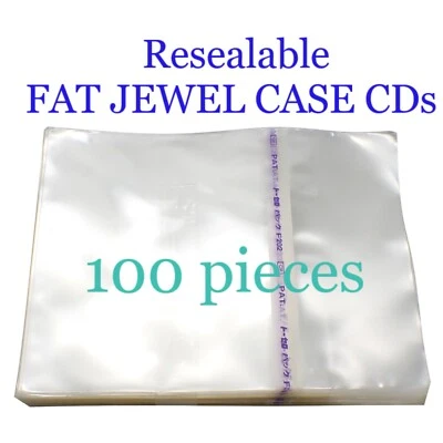 Resealable Outer Plastic Sleeves for FAT TYPE DOUBLE CD Jewel Cases 100 pieces - Photo 1/4