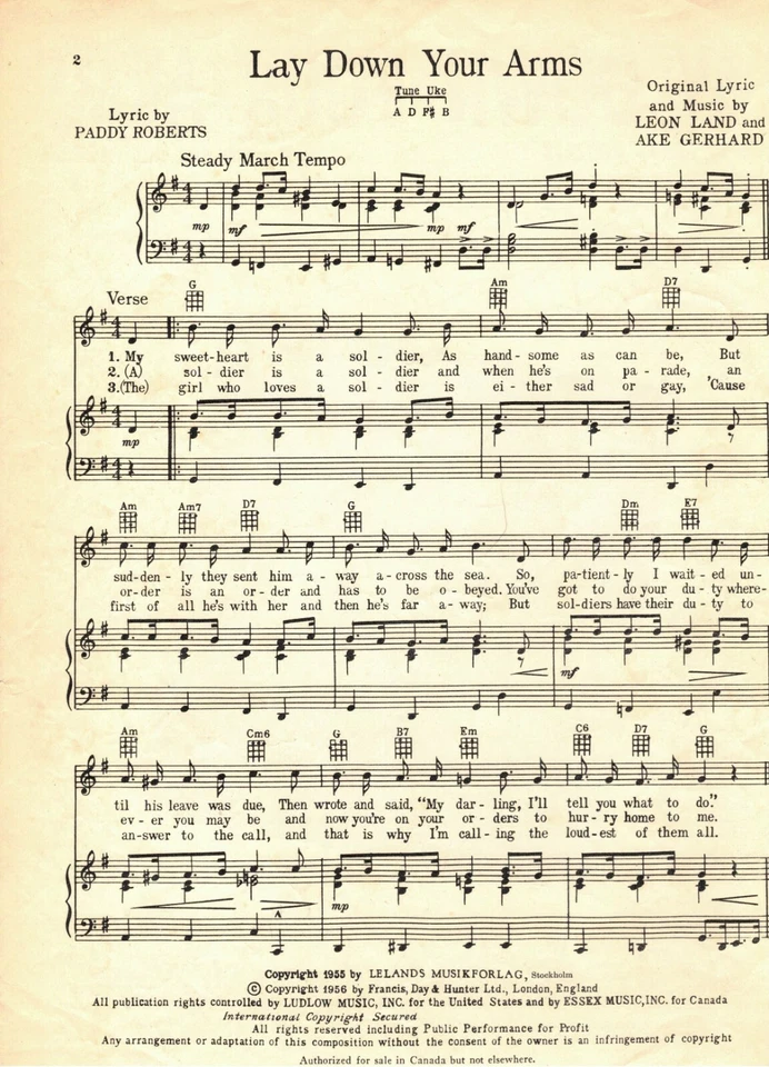 Lay Down Your Arms Russ Morgan Sheet Music Ukulele Piano - Image 2 of 2
