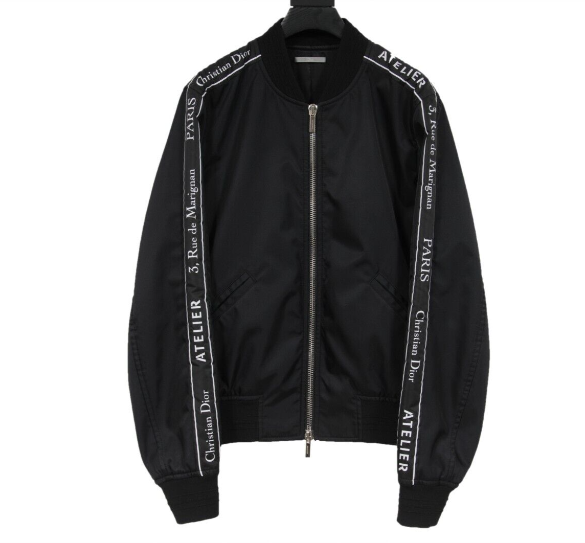 Dior Mens Atelier Logo Bomber Jacket IT 48 Medium Black White 