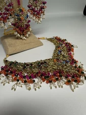 Indian/Pakistani Fashion Jewelry Set Necklace, Earrings, Tikka bridal set