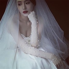 White Gloves Bridal White Arms Summer Wedding Dress Pearl Gloves Long Travel