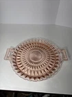 VINTAGE PINK DEPRESSION GLASS 10" SERVING PLATTER WITH HANDLES (BEAUTIFUL)