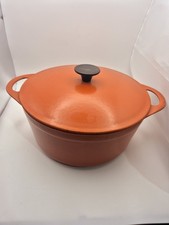 Vintage Cousances Le Creuset 22cm orange Cast Iron Round Casserole Dish with Lid