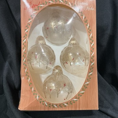 Christmas by Krebs 4  Ornaments  Gold Tree w Red Cardinal Bird  Elegant Glass