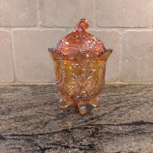 Imperial Art Glass Carnival Marigold Louis XIV Candy Jar Lid Vintage Fall Autumn