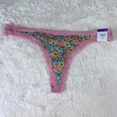 Jenni Intimates XXL Thong Underwear Pink Lace Floral Daisy Garden 100150592 NEW