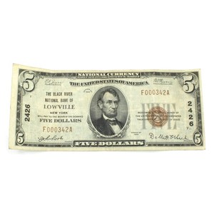 1929 $5 Black River National Bank Lowville New York National Currency #C935-2