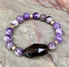 Barse NWT Faceted Brown Smoky Quartz And Amethyst Chunky Bracelet