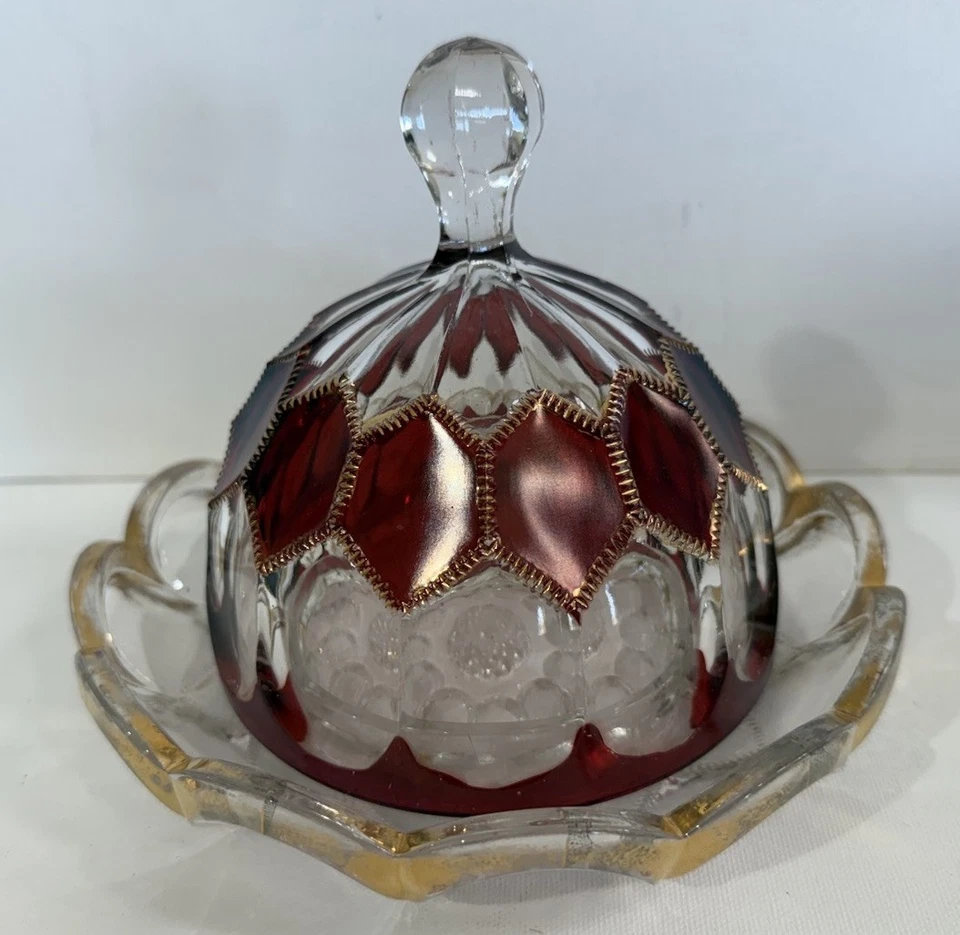 Antique TARENTUM'S LADDER WITH DIAMOND - RUBY-STAINED BUTTER DISH Circa 1903 - Image 2 of 4