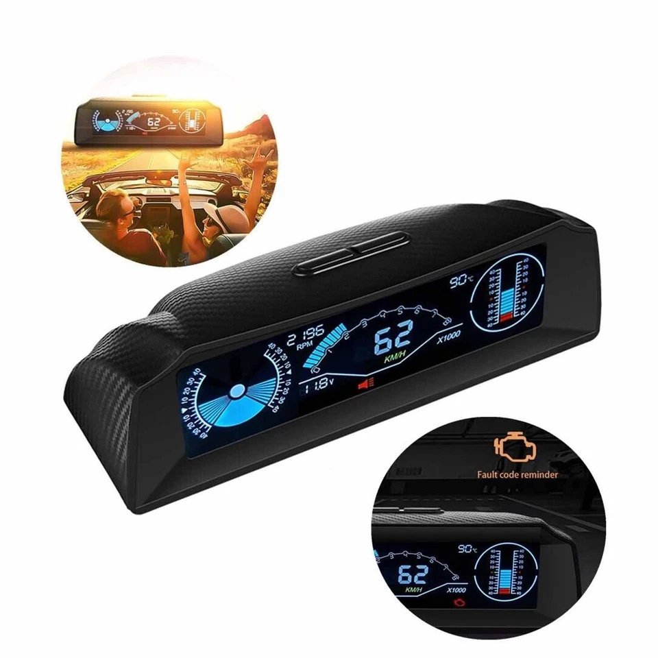 1Pcs Car OBD2 Multi-function Gauge HUD Head-Up-Digital Speedometer Slope Display Foto 2 de 4