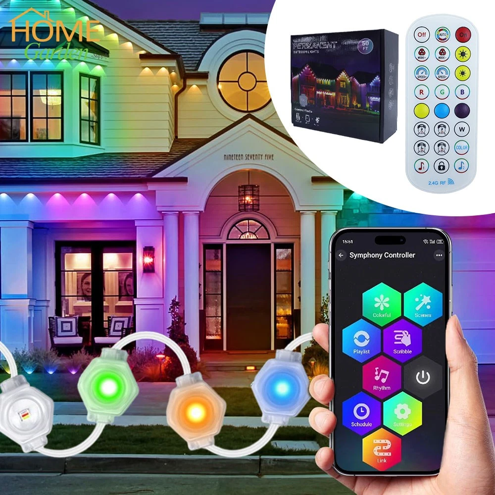 Permanent Outdoor RGB Lights Waterproof LED Eaves Light w/Remote Holiday Decor