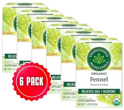 Traditional Medicinals Fennel Soothing Herbal Tea Organic (16 bags/box) - 6 PACK