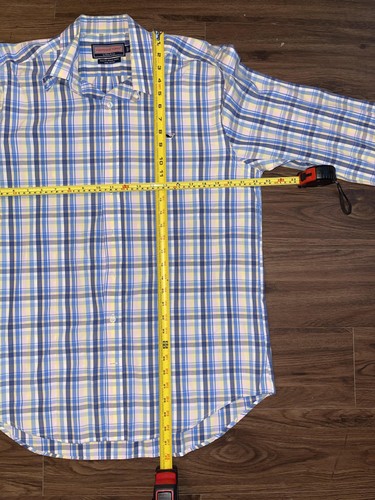 Vineyard Vines Shirt Mens Large Blue Yellow Plaid Slim Fit Whale Button Down - Picture 4 of 5