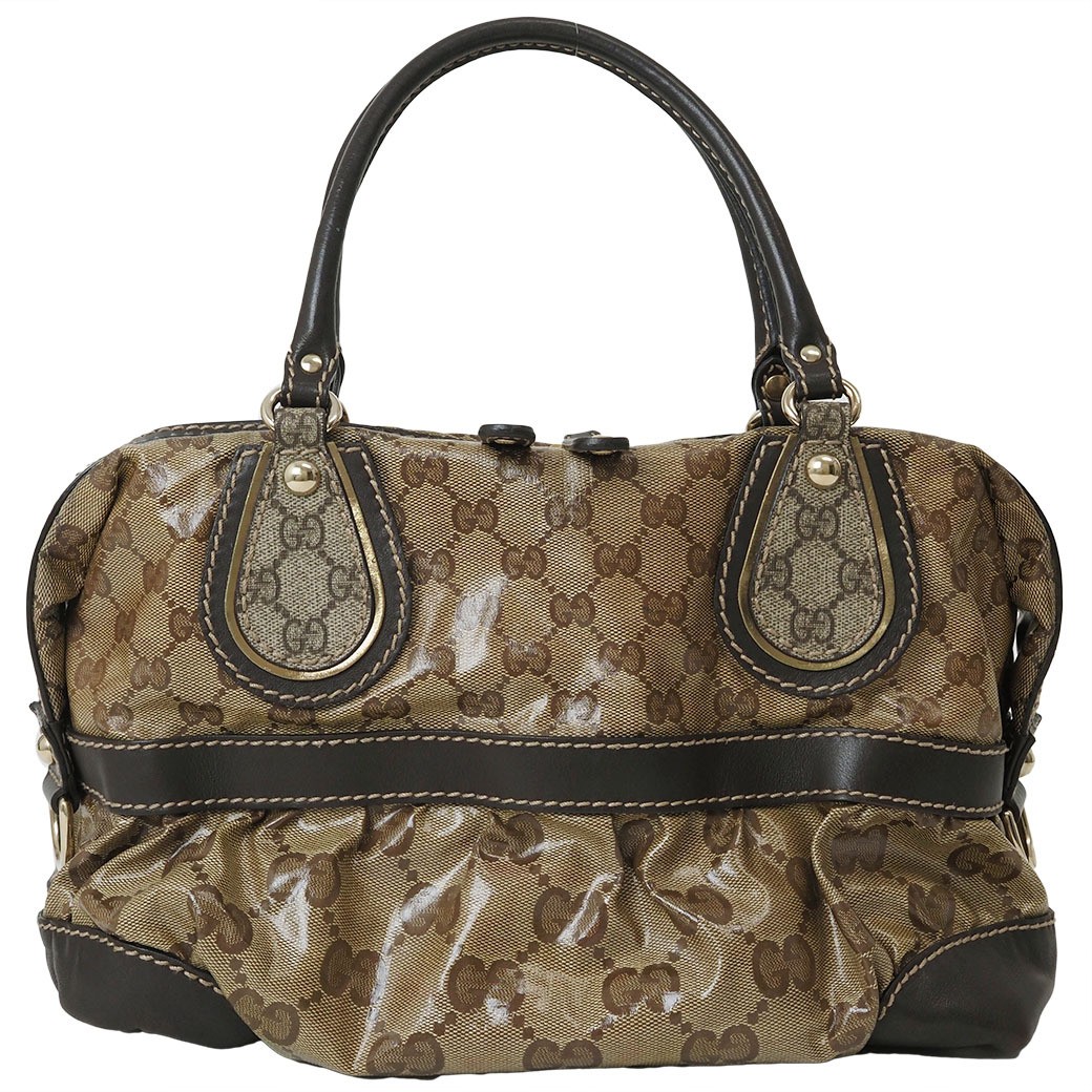 GUCCI GG Crystal Hand Bag   Dark 223962 PVC  Leather Boston 992737