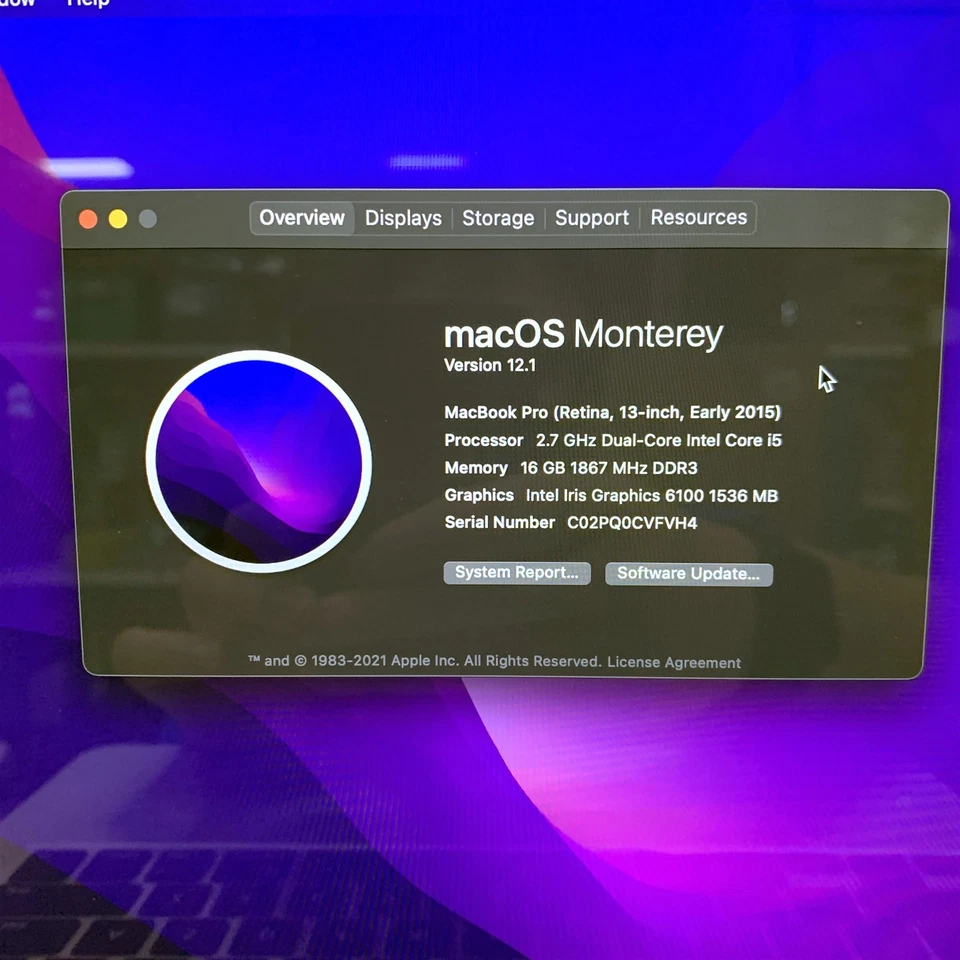 Apple Macbook Pro 12,1 A1502 13" Retina Intel i5-5257U 2.7GHz 8GB 128GB Monterey - Imagem 3 de 4