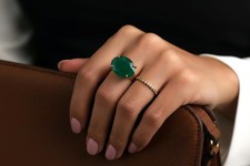 Green Onyx Ring Anemone Jewelry Large Oval Stone 14k Gold Cocktail